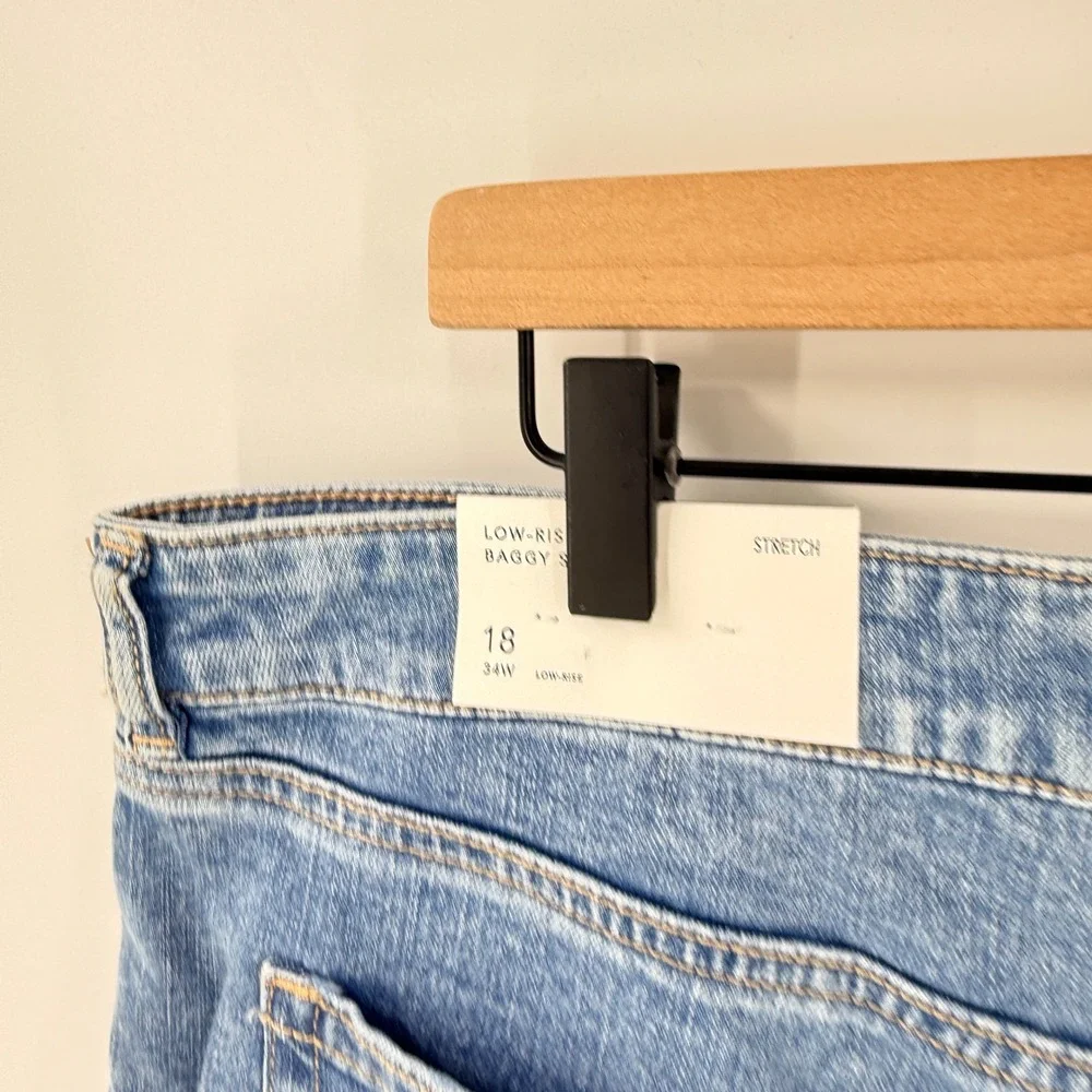 American Eagle Low-Rise Baggy Denim Shorts Blue 18 Y2K Relaxed Stretch
